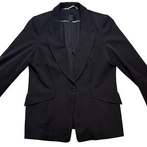 White House Black Market Black Single Button Blazer Peaked Lapel Stretch Size 10